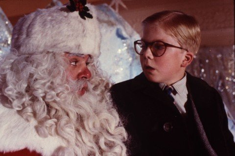 Peter Billingsley as Ralphie and Jeff Gillen as Santa Clause in A Christmas Story Photo from imbd.com