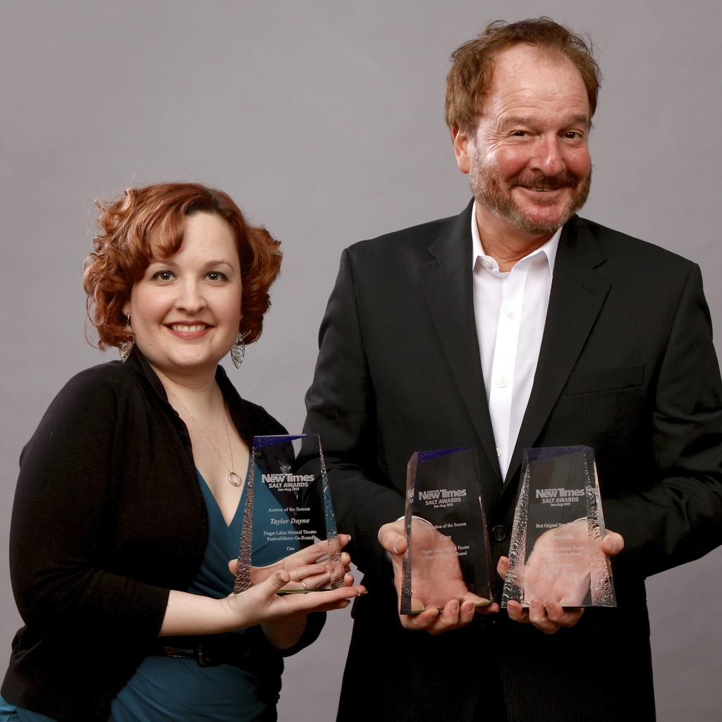 Kristin Bridges & Ed Sayles. (Accepting awards for Actress of the Season/Production of the Season) Finger Lakes Musical Theater Festival/Merry-Go-Round Playhouse. 