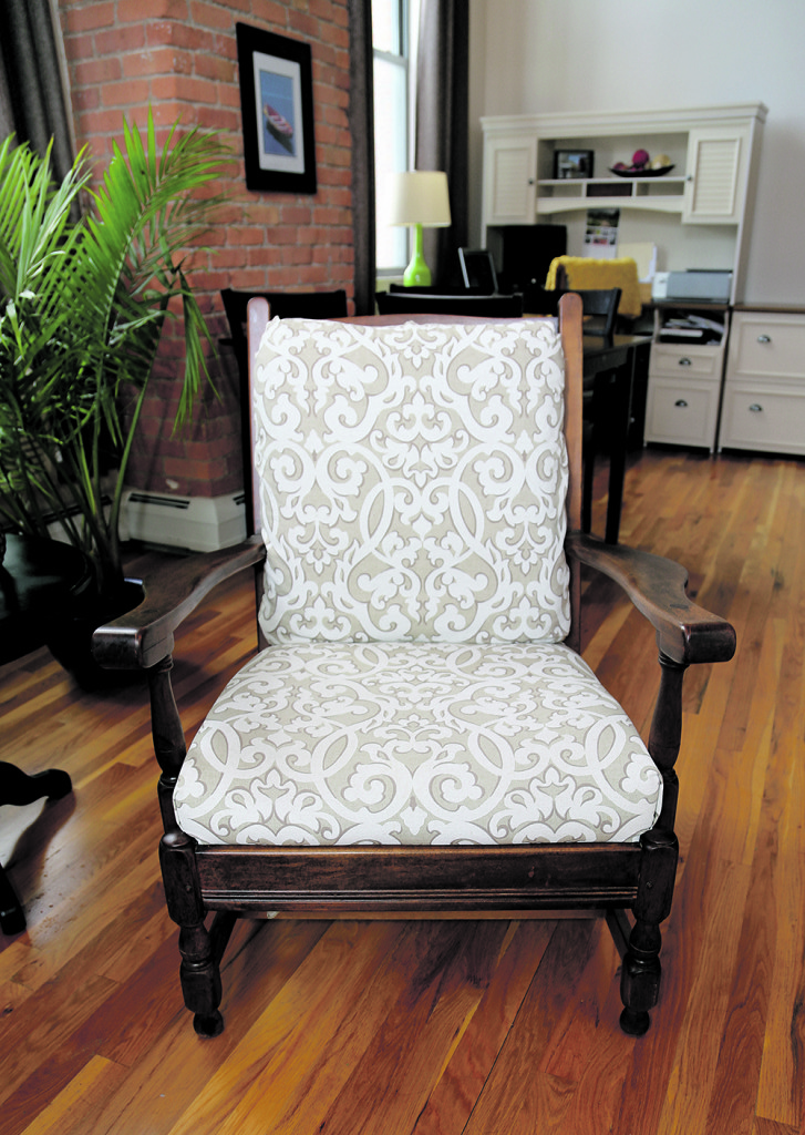 Angela Trapasso and Cory Brooks found this chair for $90 on Craigslist and stripped, refinished and upholstered it.