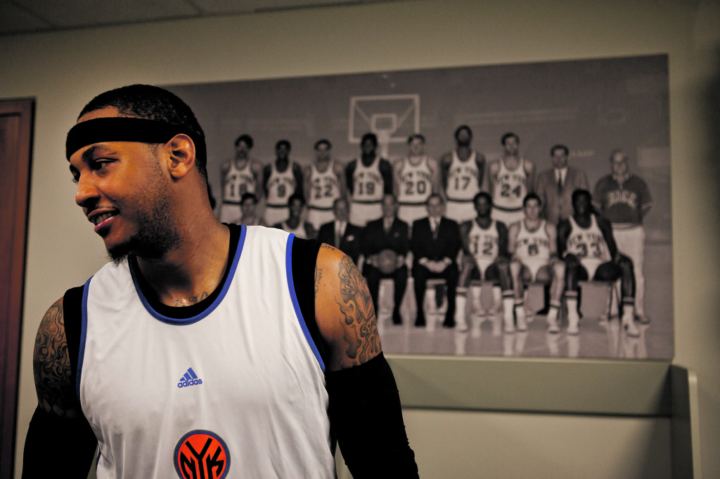 Carmelo Anthony of the New York Knicks after training at Madison Square Garden Training Center, in New York, Dec. 9, 2011. The team began their first day of training camp after an NBA lockout. (Todd Heisler | The New York Times)