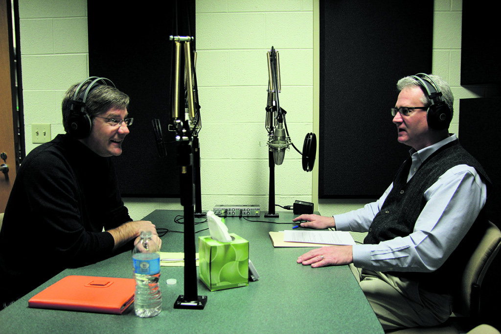 On the Air: Tim Kennedy (left) speaks with Grant Reeher (right). Photo courtesy of Campbell Conversations. 