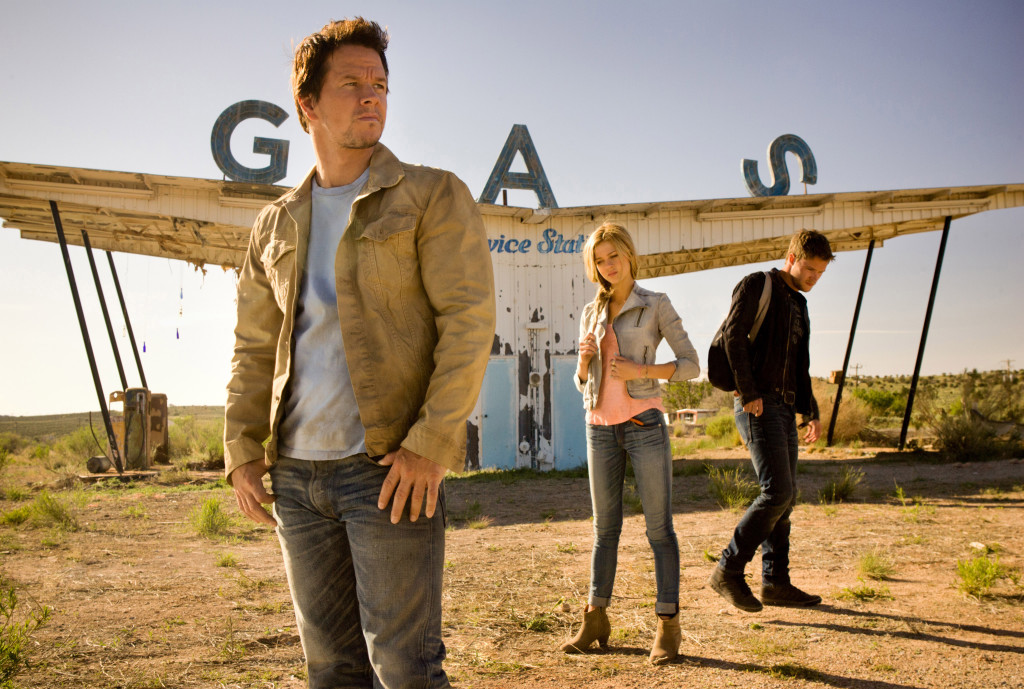 Left to right: Mark Wahlberg plays Cade Yeager, Nicola Peltz plays Tessa Yeager, and Jack Reynor plays Shane Dyson in TRANSFORMERS: AGE OF EXTINCTION, from Paramount Pictures.