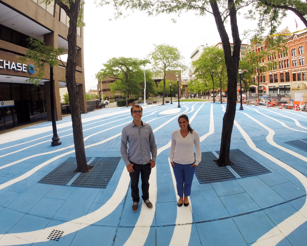 Jason Evans and Adria Finch stand on 'Flowscape' located in downtown Syracuse. Photo by Ty Marshal | Syracuse New Times