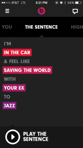 "The sentence" feature in Beats Music.