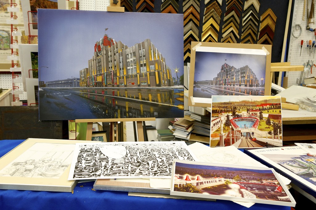 CNY ARTISTS - NiMo Building, painting by Kamiiron Pritchard (left), original photo by Eric Regal (right)