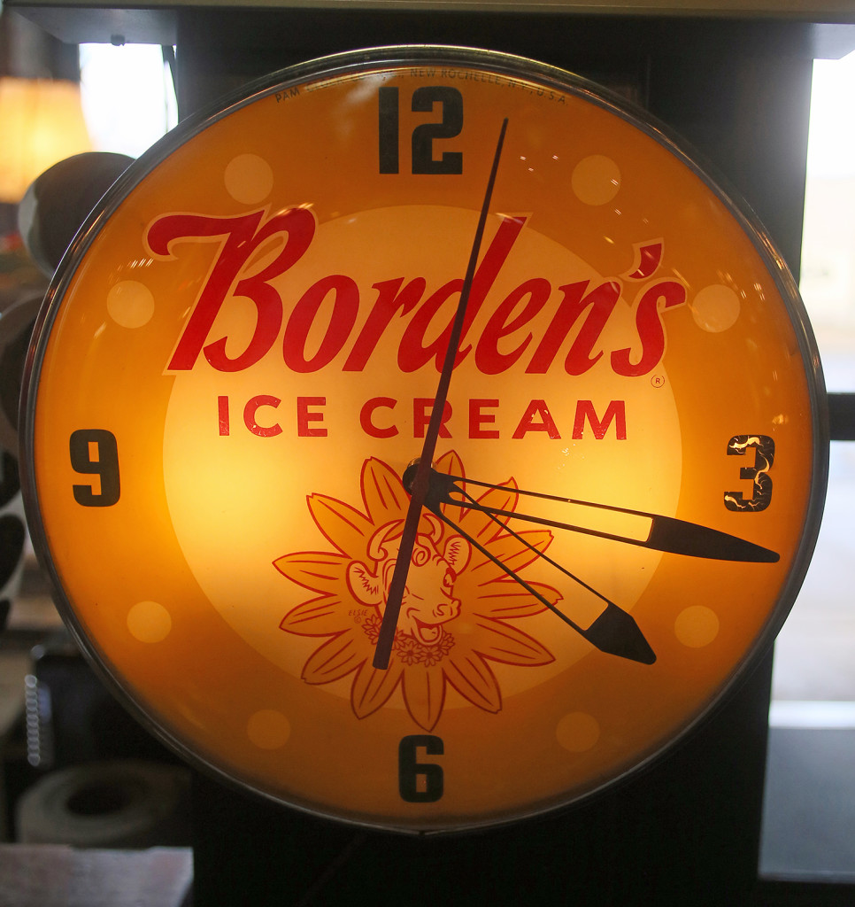 A Borden's Ice Cream clock from the 1950s is available for $495 from Syracuse Antiques Exchange, 1629 N. Salina St.