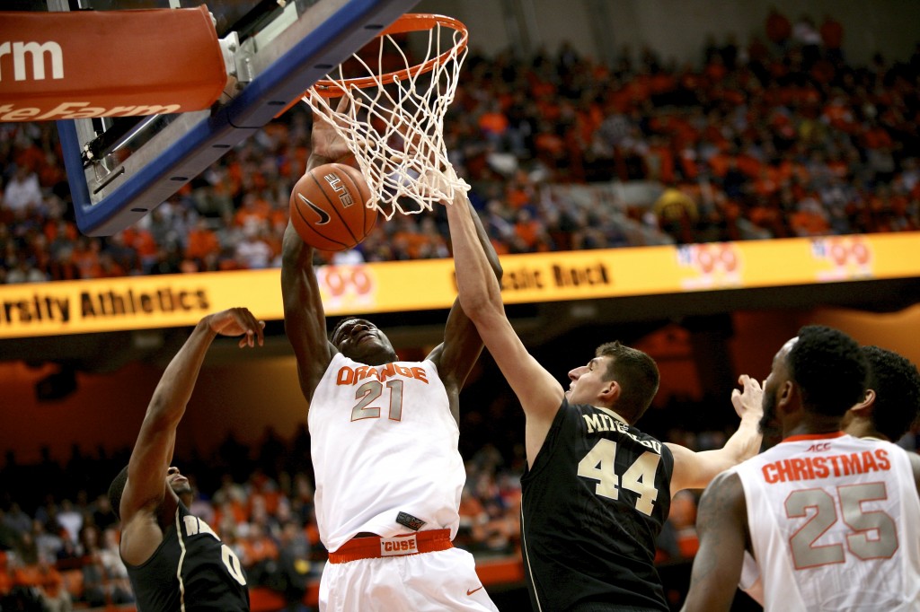 Tyler Roberson goes up for a dunk against Wake Forest. Michael Davis Photo | Syracuse New Times