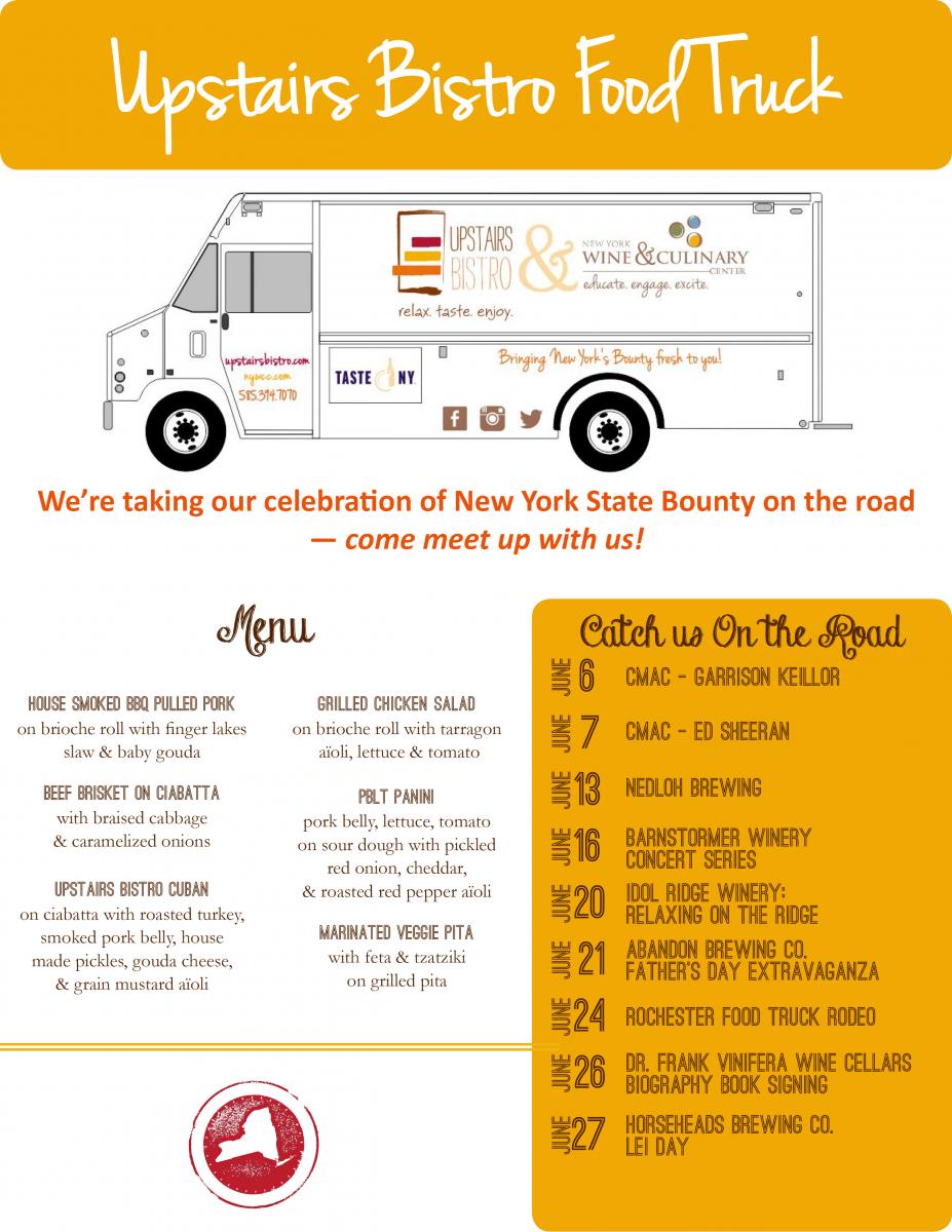 Upstair's Bistro food truck menu Photo provided by New York Wine and Culinary Center