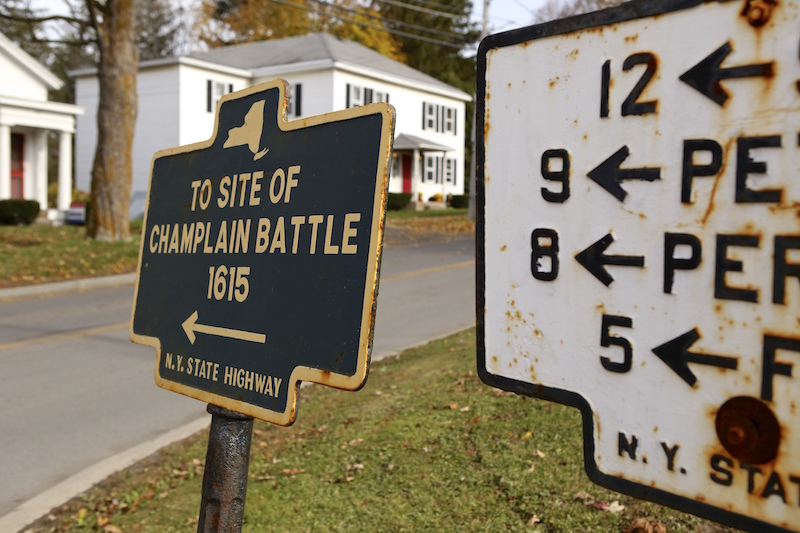 A sign in Cazenovia directing to the location of the battle. Michael Davis photo | Syracuse New Times