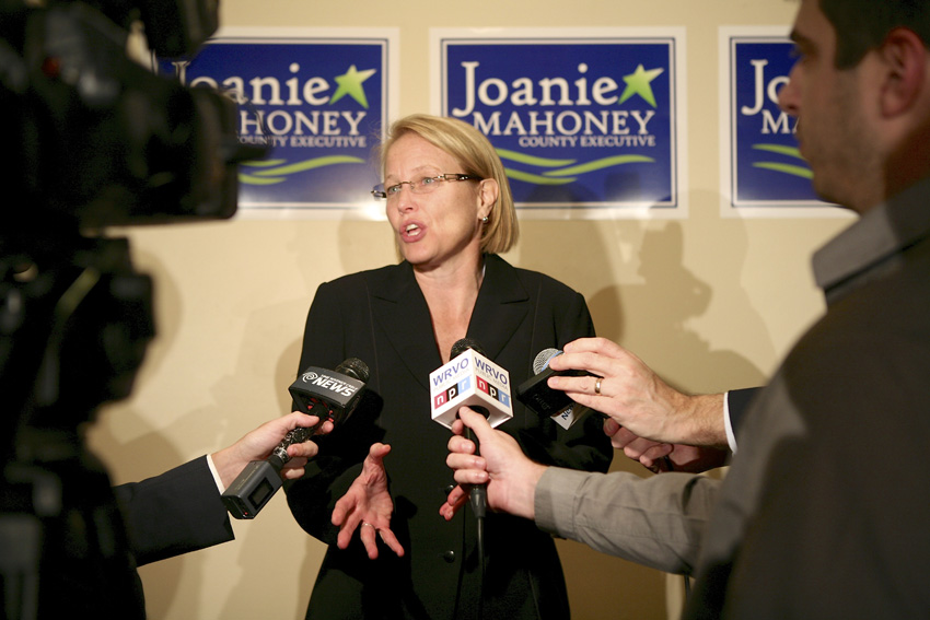 Joanie Mahoney on election night. Michael Davis Photo | Syracuse New Times