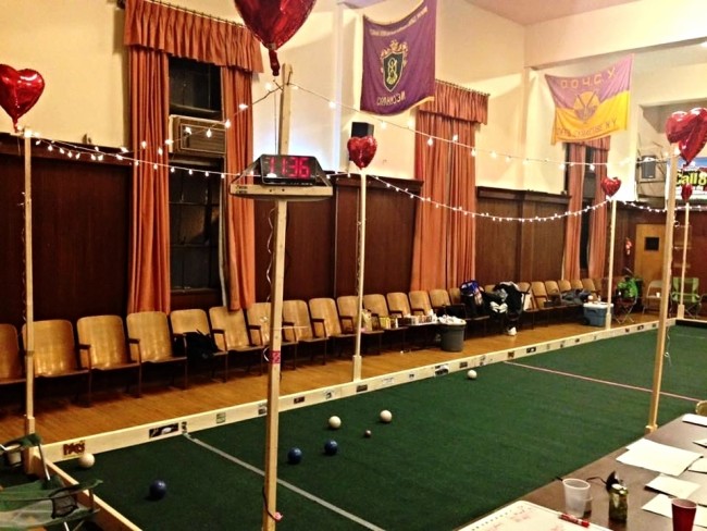 The makeshift bocce court in the Ukrainian National Home. Photo by Christopher Malone | Syracuse New Times