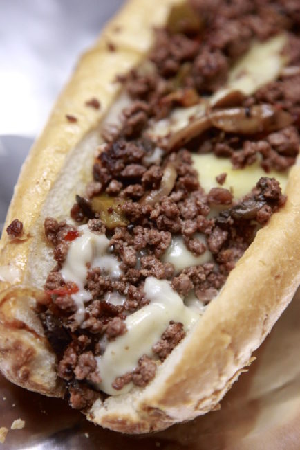 A close-up shot of a Philly Cheesesteak offered at A Taste of Philadelphia. 
