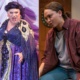 Instances of gender-bending in two Central New York plays. The left photo shows a man in makeup and a long purple dress, the right shows a woman dressed in a flannel and jeans like a young man.