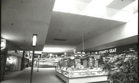 An old black and white photo of DeWitt's Shoppingtown Mall.